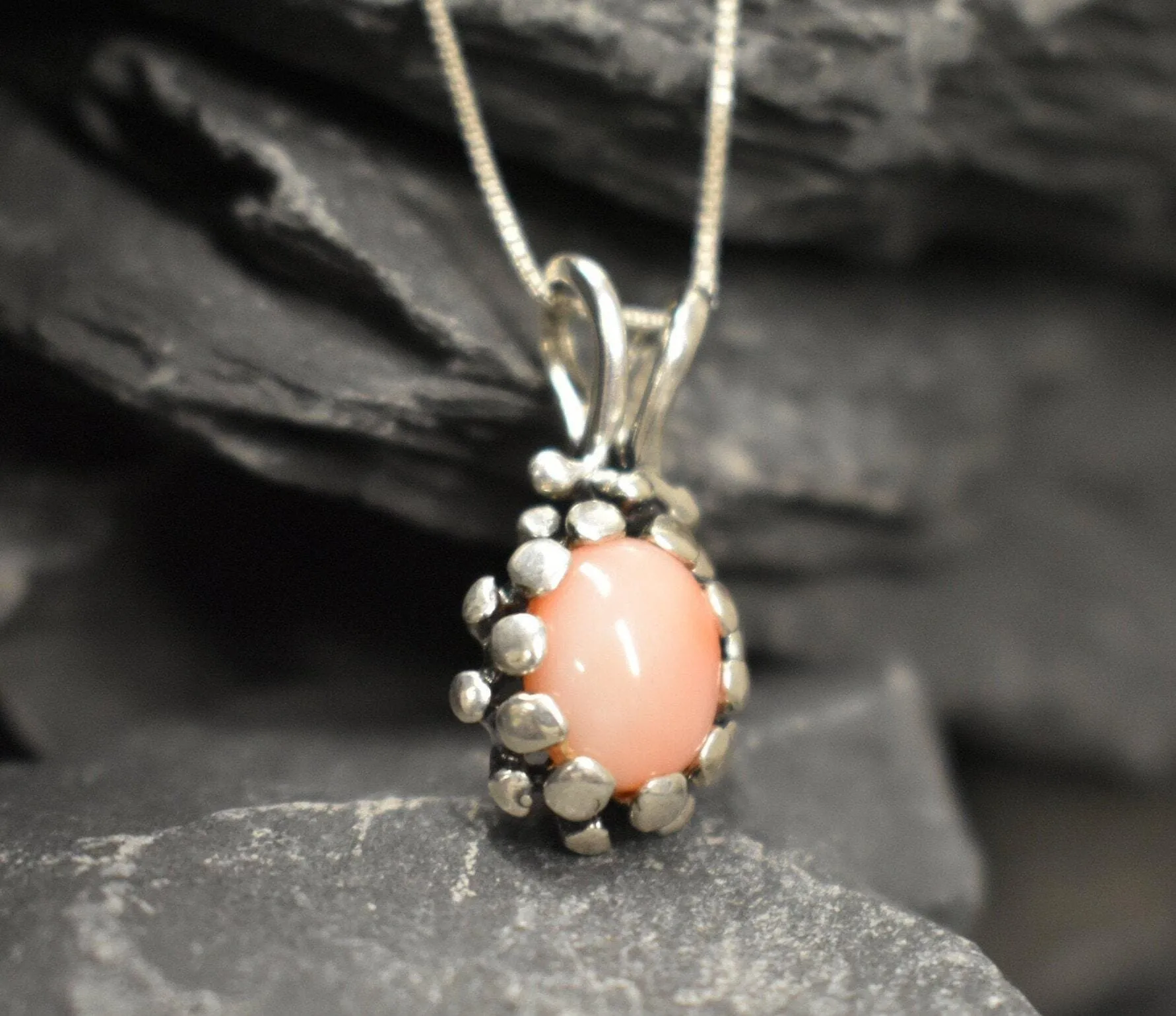Coral Pendant - Vintage Coral Necklace - Real Angel Skin Coral Necklace
