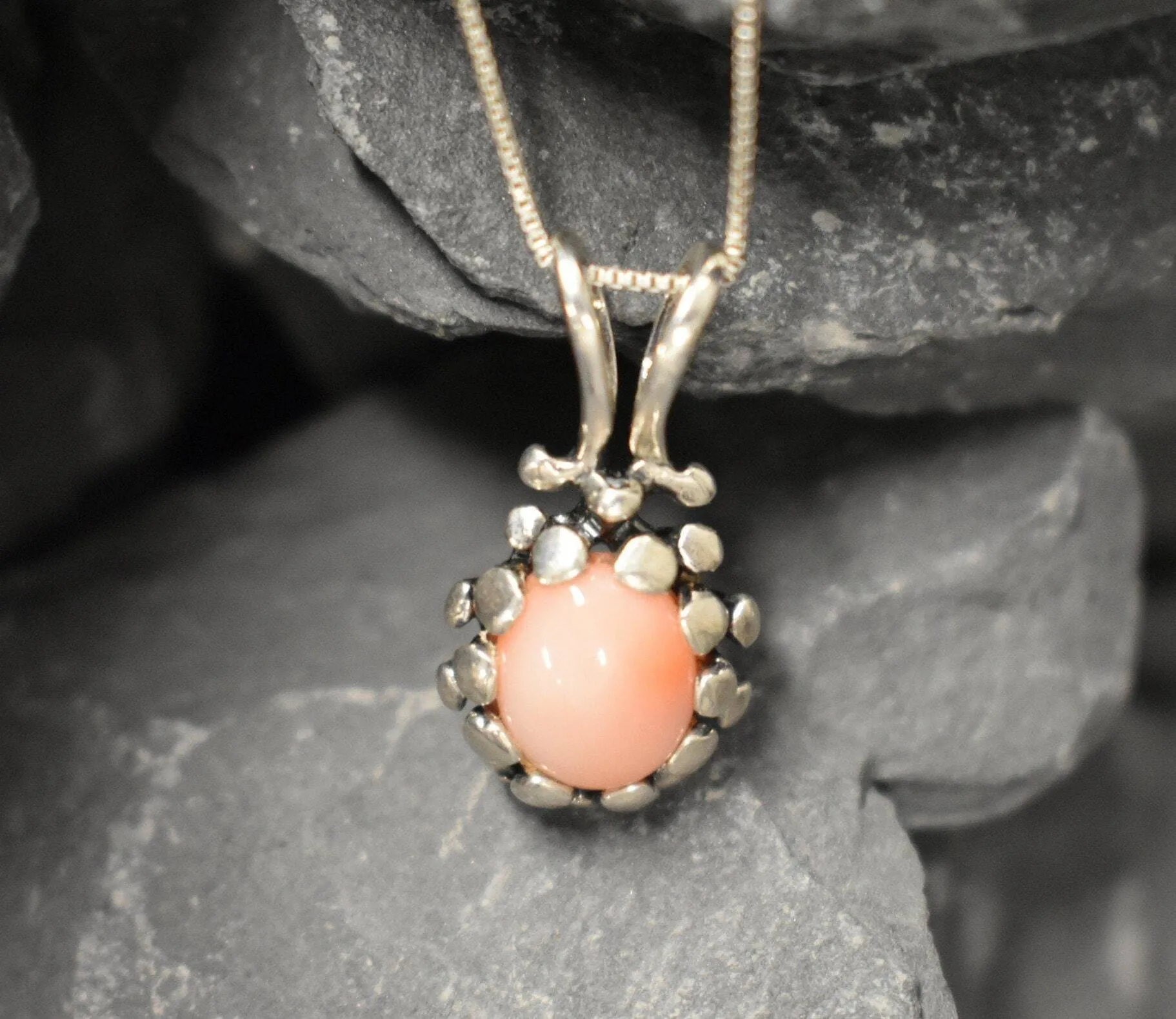 Coral Pendant - Vintage Coral Necklace - Real Angel Skin Coral Necklace