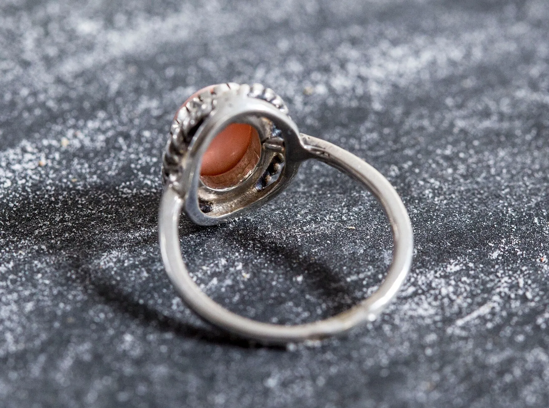 Coral Solitaire Ring - Pink Vintage Ring - Silver Coral Ring