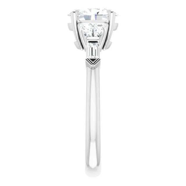 Cubic Zirconia Engagement Ring- The Annaliza (Customizable 7-stone Design with Oval Cut Center and Baguette Accents)