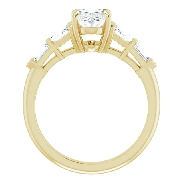 Cubic Zirconia Engagement Ring- The Annaliza (Customizable 7-stone Design with Oval Cut Center and Baguette Accents)