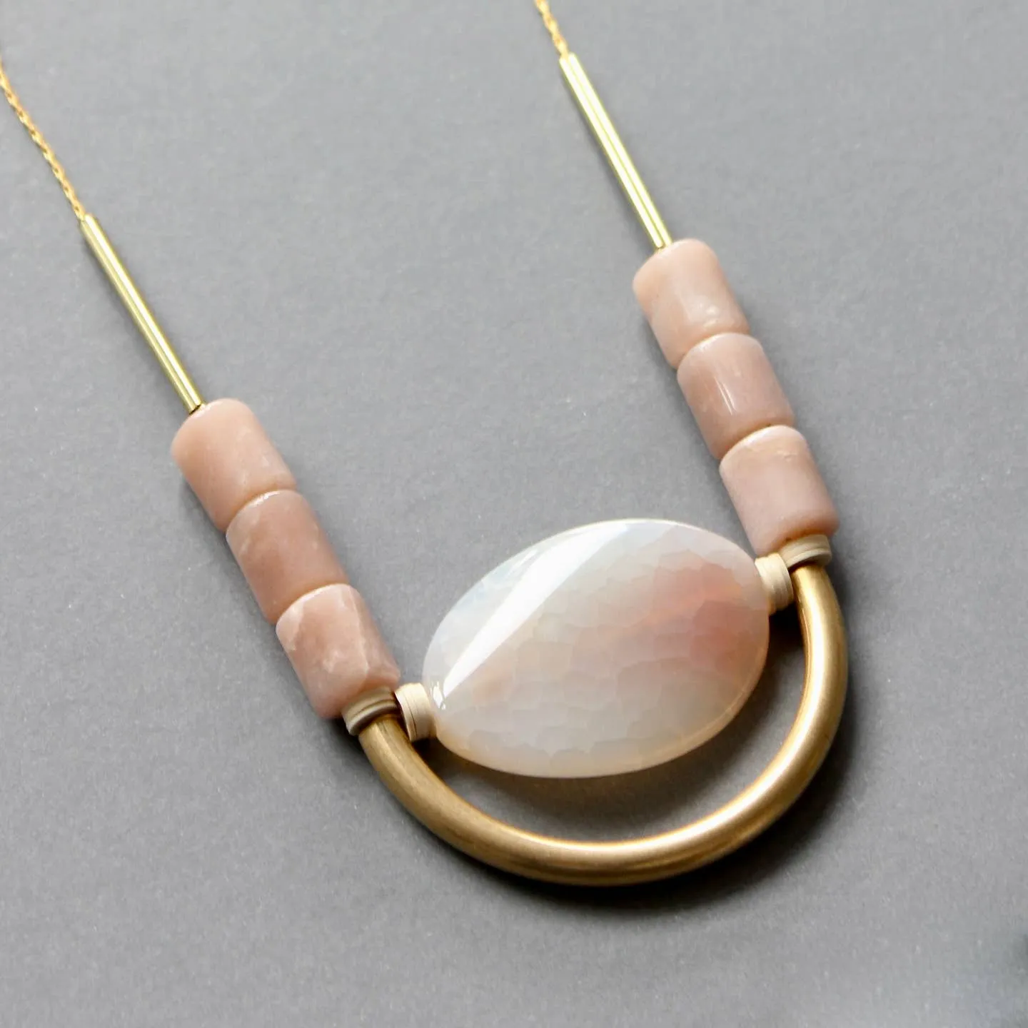 David Aubrey Peach Moonstone Drop Necklace