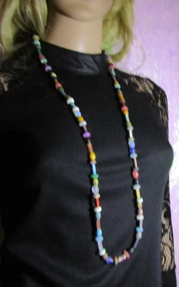 Delicate Mixed Rainbow Natural Gemstone Necklace Extra Long