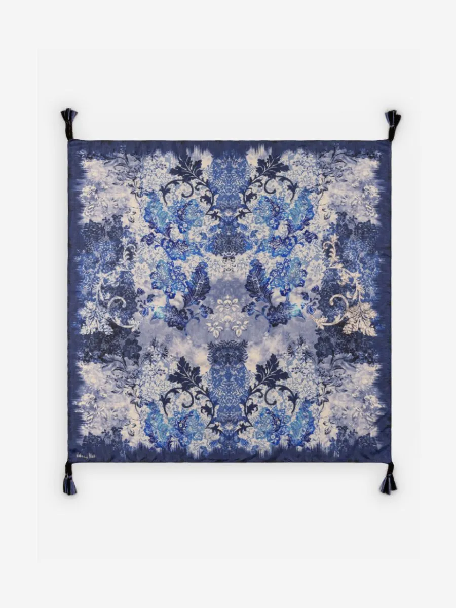 Denim Lace Square Silk Scarf | Johnny Was