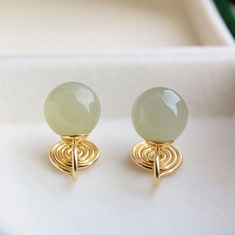 Elegant Natural Hotan Jade Mosquito-Repellent Earrings with Sterling Silver Needle