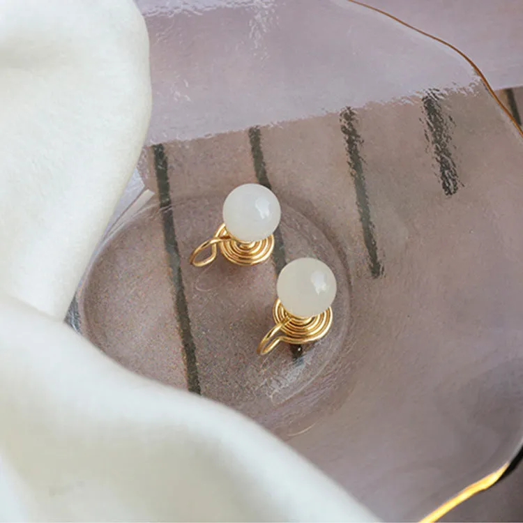 Elegant Natural Hotan Jade Mosquito-Repellent Earrings with Sterling Silver Needle