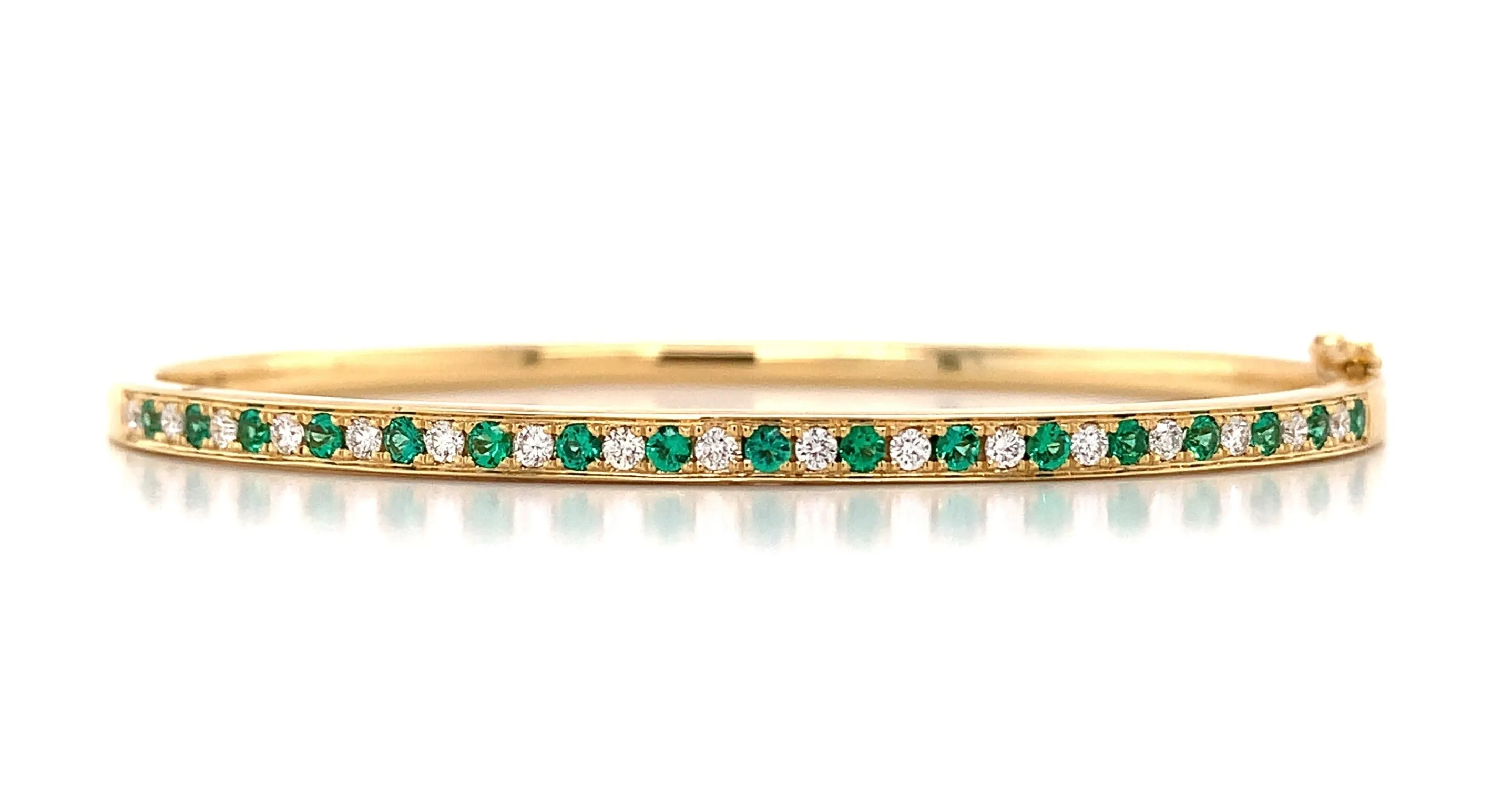 Emerald and Diamond Yellow Gold Bangle Bracelet