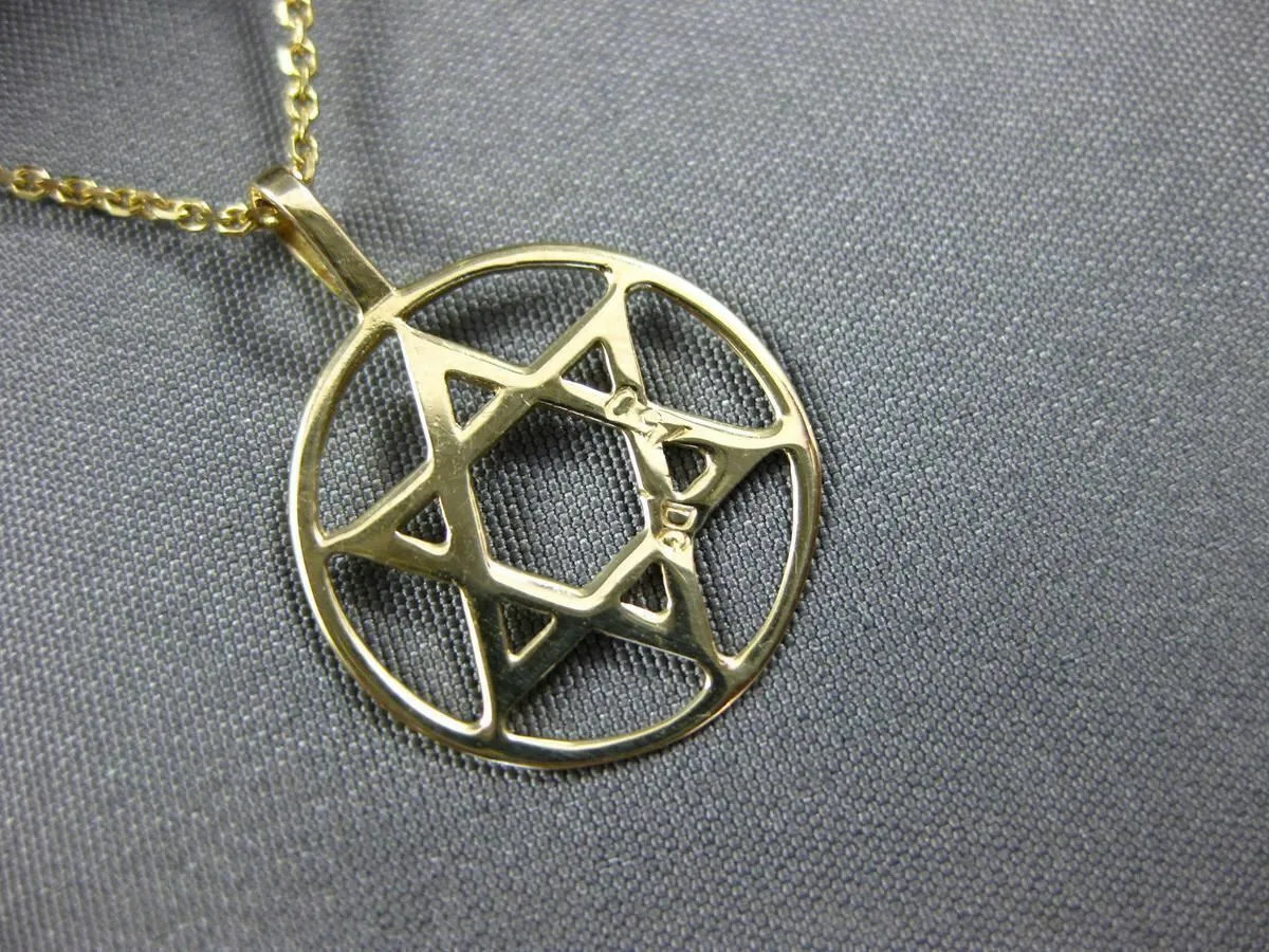 ESTATE SMALL 18KT YELLOW GOLD 3D STAR OF DAVID CIRCULAR FLOATING PENDANT #24774
