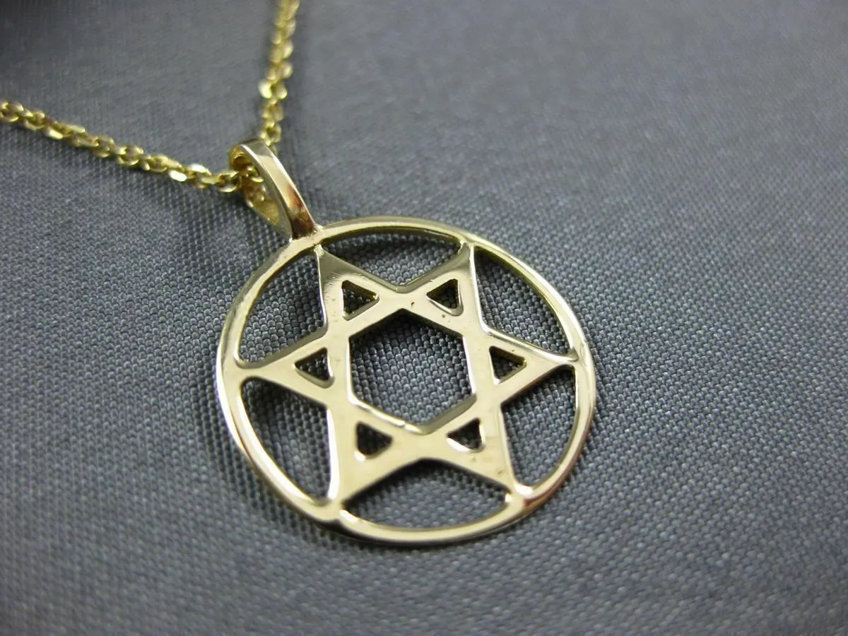 ESTATE SMALL 18KT YELLOW GOLD 3D STAR OF DAVID CIRCULAR FLOATING PENDANT #24774