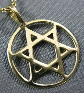 ESTATE SMALL 18KT YELLOW GOLD 3D STAR OF DAVID CIRCULAR FLOATING PENDANT #24774