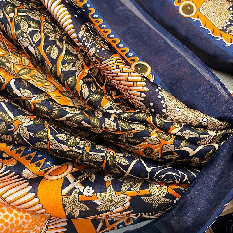 Ethnic Style Multicolor Printed Satin Silk Scarf