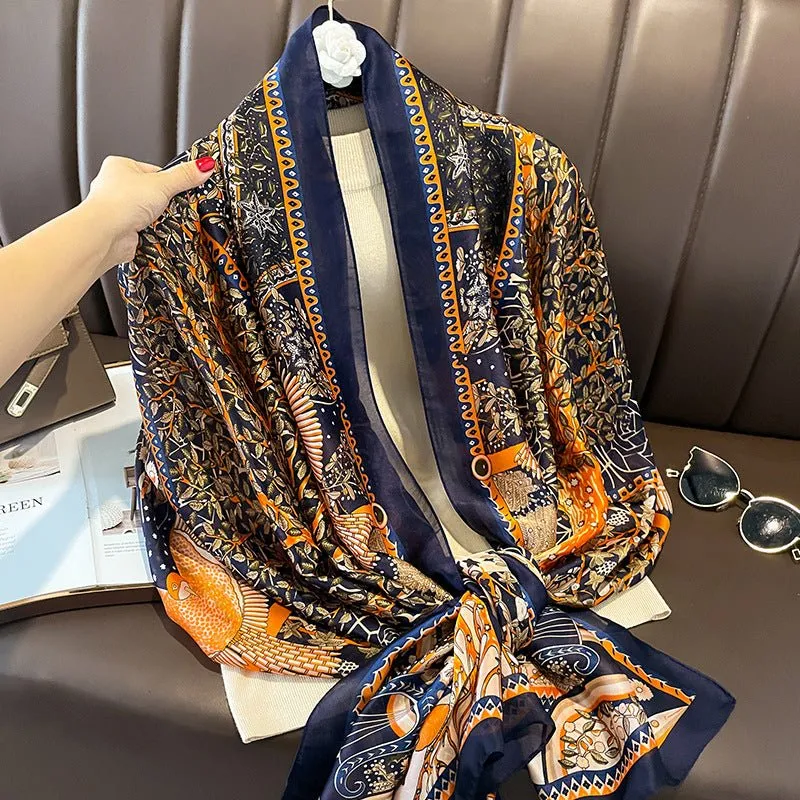 Ethnic Style Multicolor Printed Satin Silk Scarf