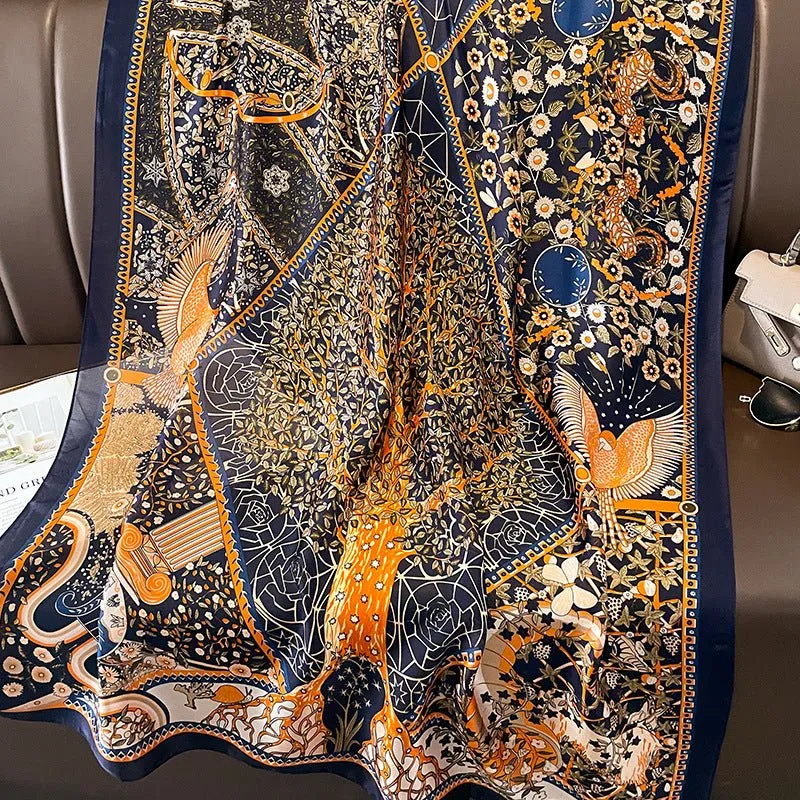 Ethnic Style Multicolor Printed Satin Silk Scarf