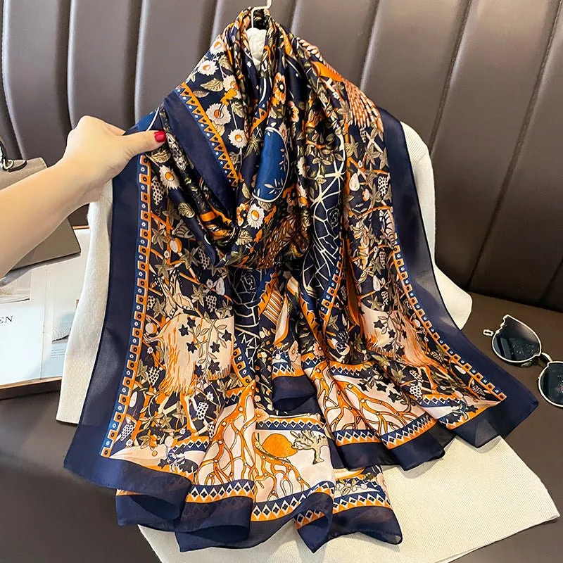 Ethnic Style Multicolor Printed Satin Silk Scarf