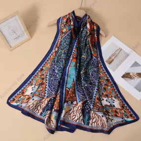 Ethnic Style Multicolor Printed Satin Silk Scarf