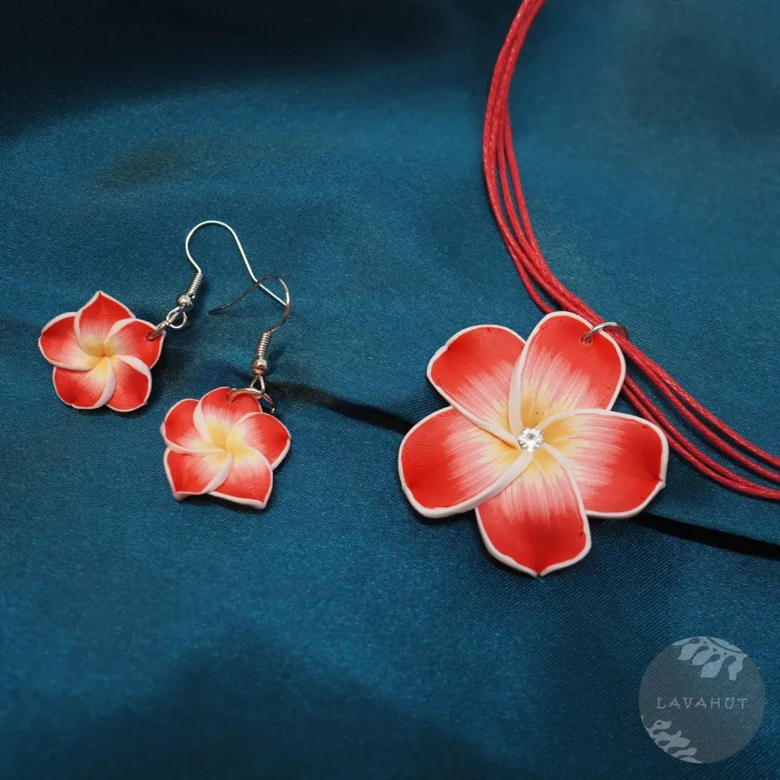 Flirty Plumeria Red Drop Earrings