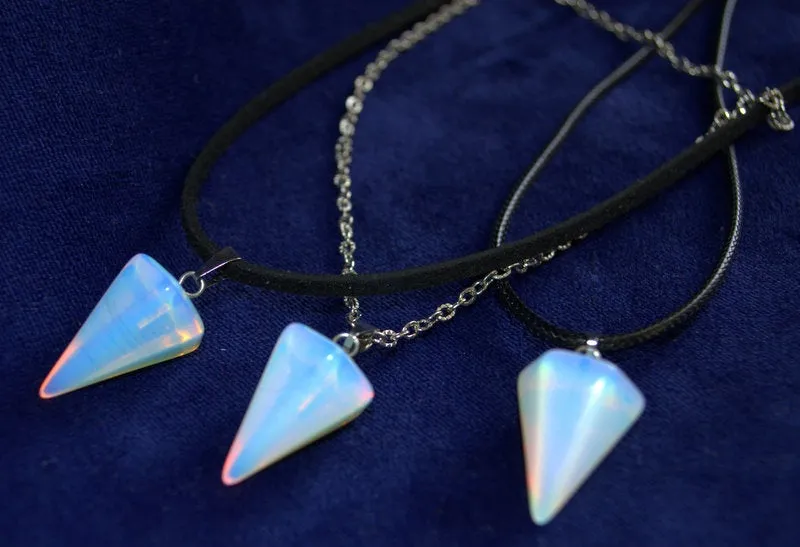 Genuine moonstone opalite pendant necklace Pyramid pendant Gift for Girl Summer Pendant Triangle opalite moonstone unisex pendant necklace