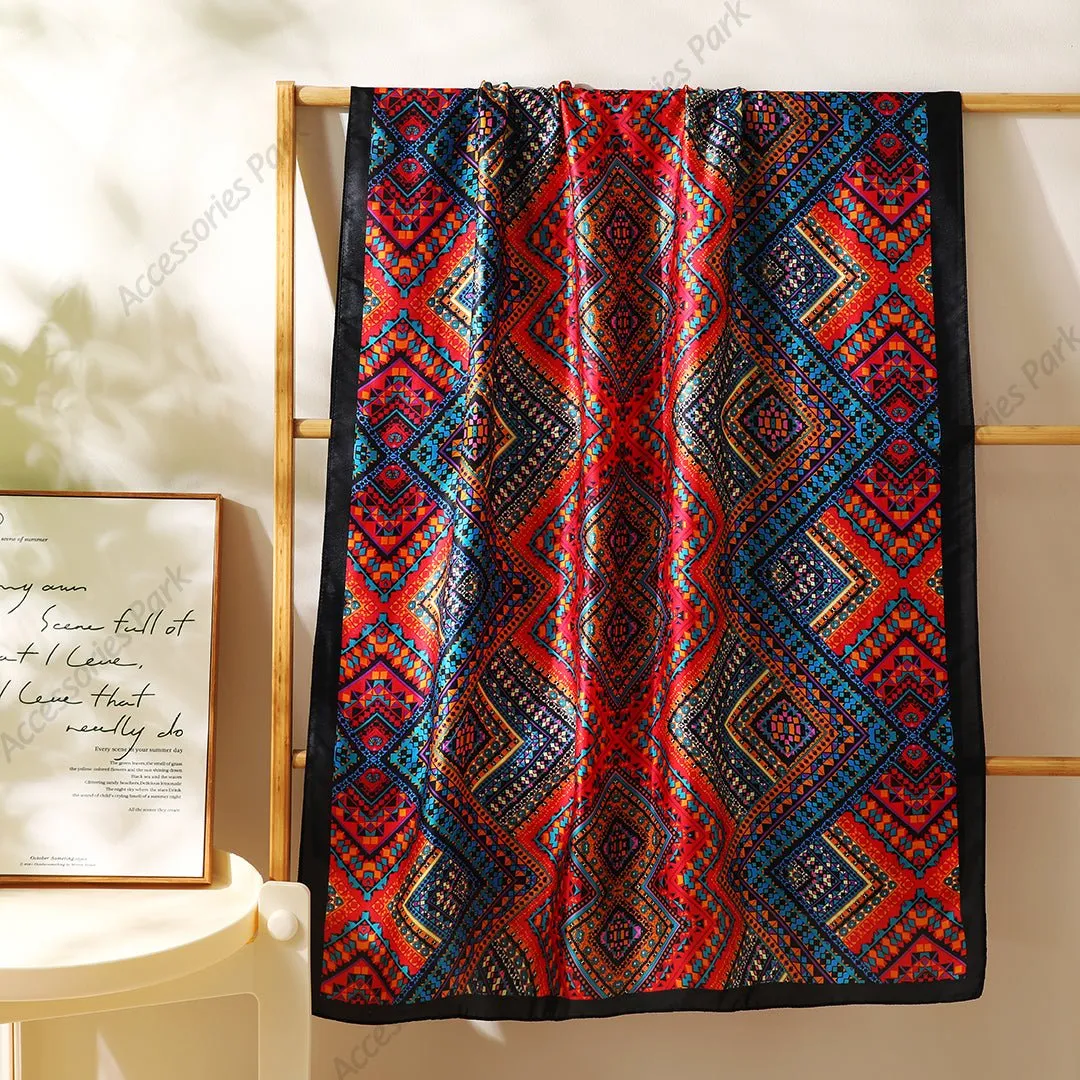 Geometric Pattern Women's Premium Quality Satin Silk Scarf
