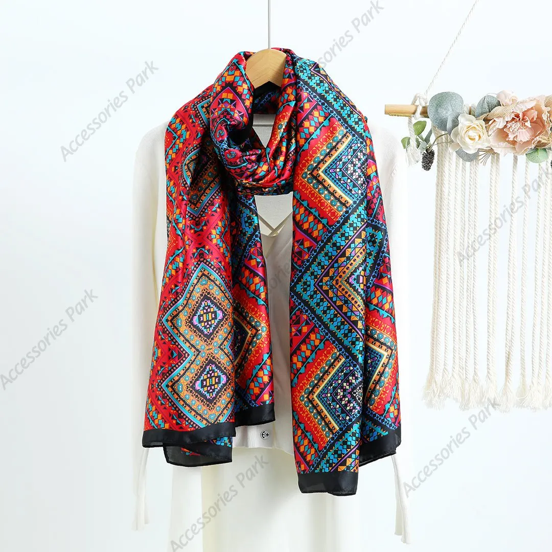 Geometric Pattern Women's Premium Quality Satin Silk Scarf