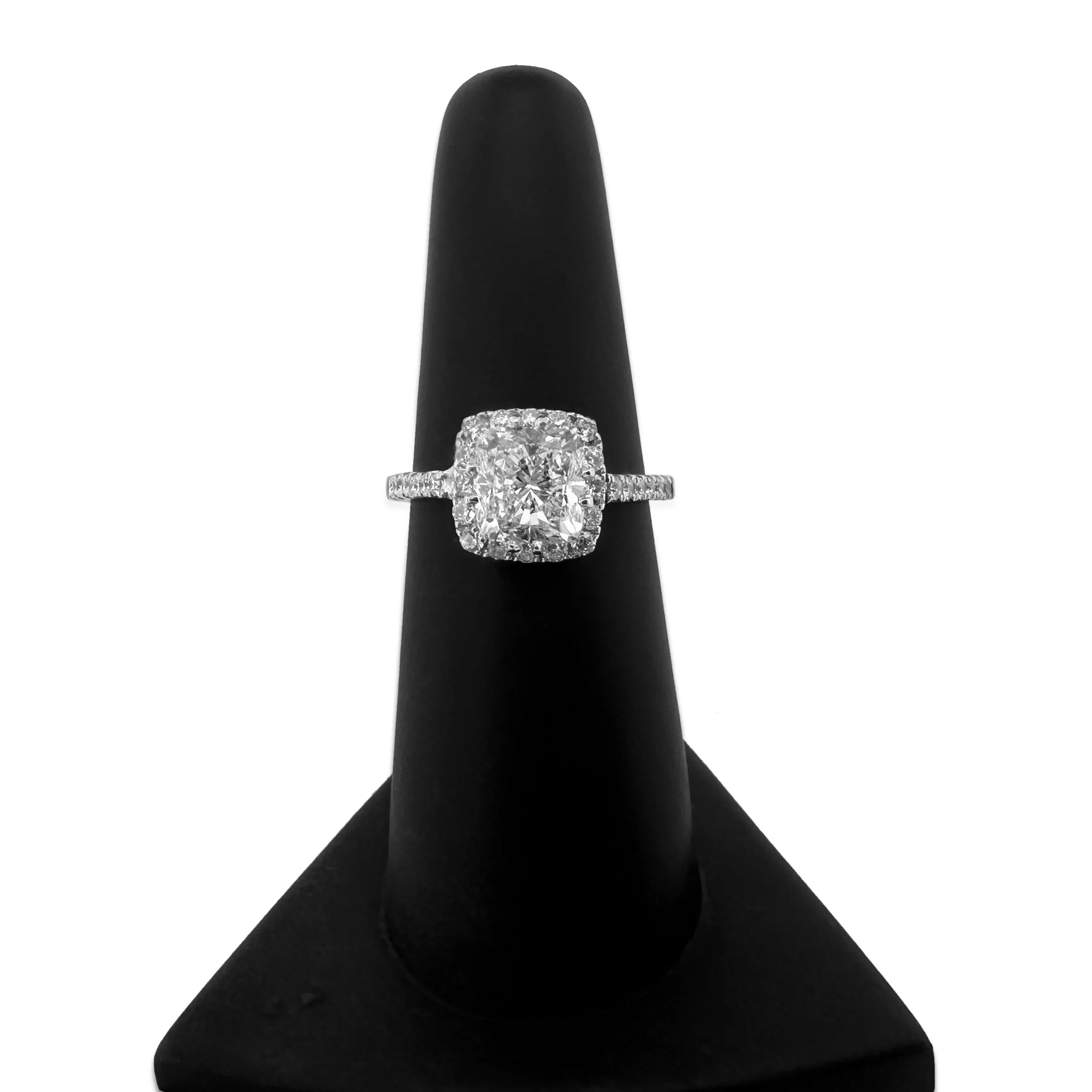 GIA Graded Cushion Cut & Round Brilliant Halo Natural Diamond Engagement Ring in 14k White Gold
