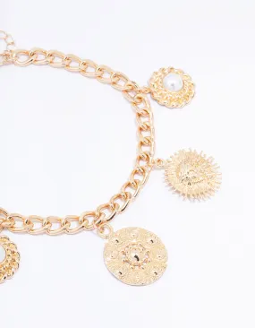 Gold Coin & Pearl Choker Necklace
