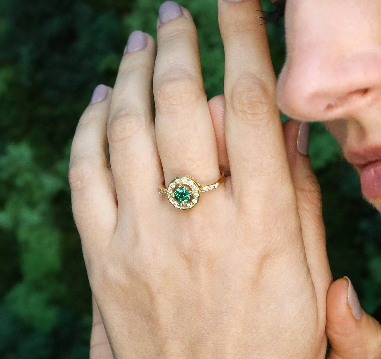Gold Emerald Ring - Emerald Vintage Ring - Green Solitaire Ring