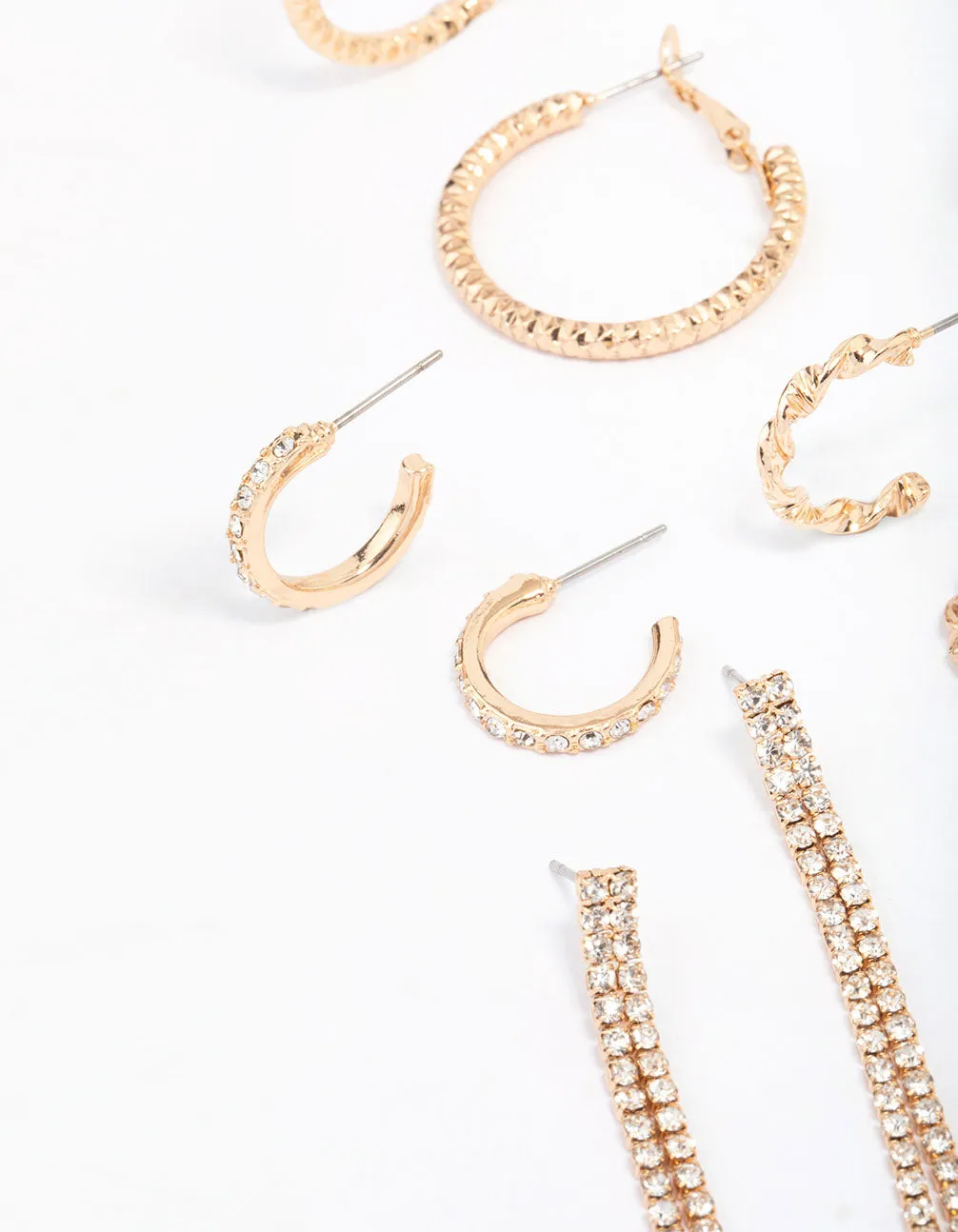 Gold Mixed Diamante Stud Earring 6-Pack