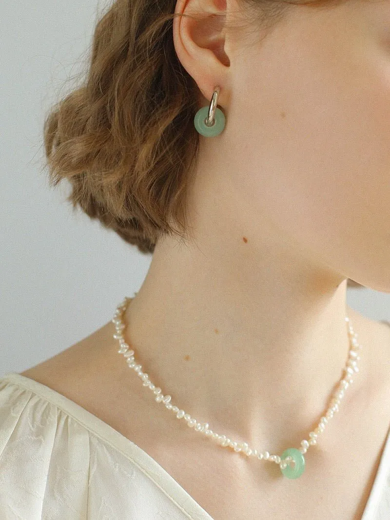 Green Jade Silver Hoop Earrings