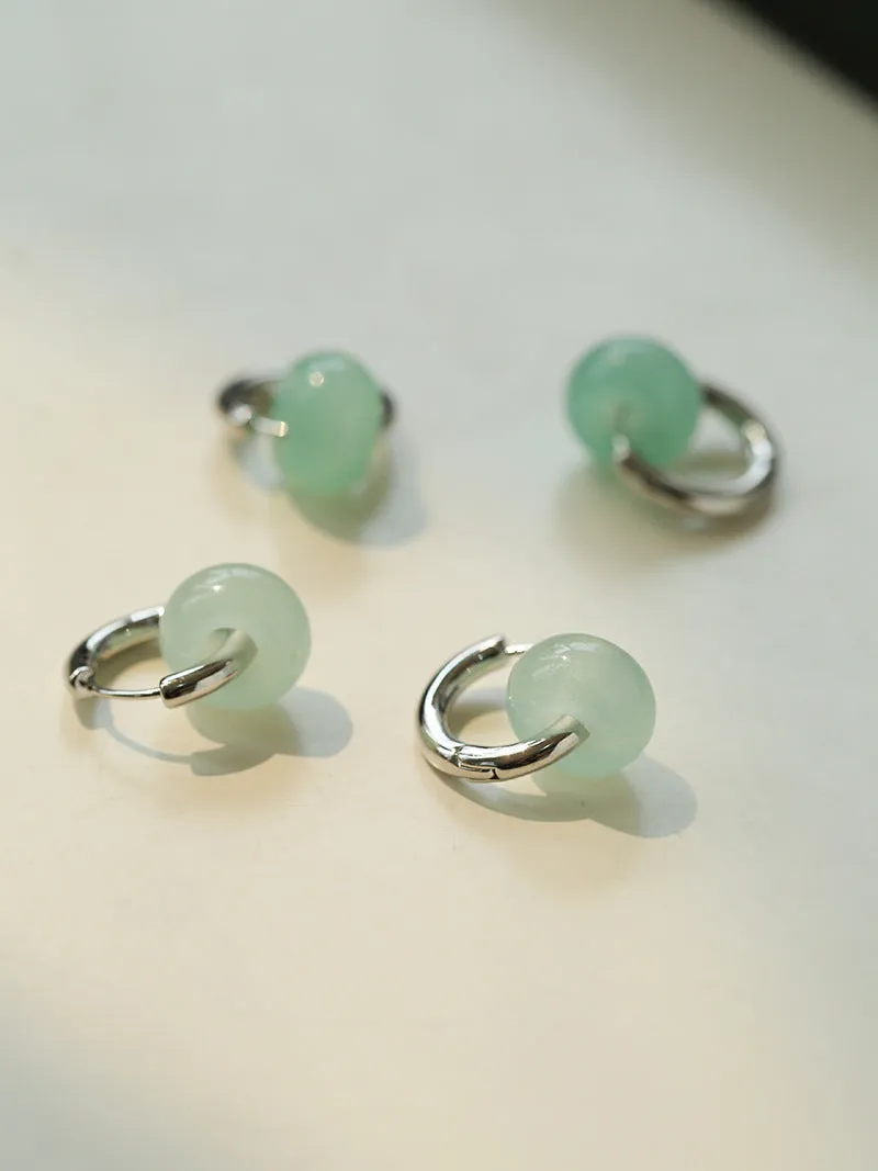 Green Jade Silver Hoop Earrings