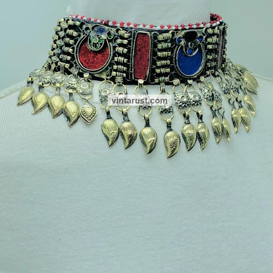 Handmade Choker Necklace With Dangling Leaf Tassels