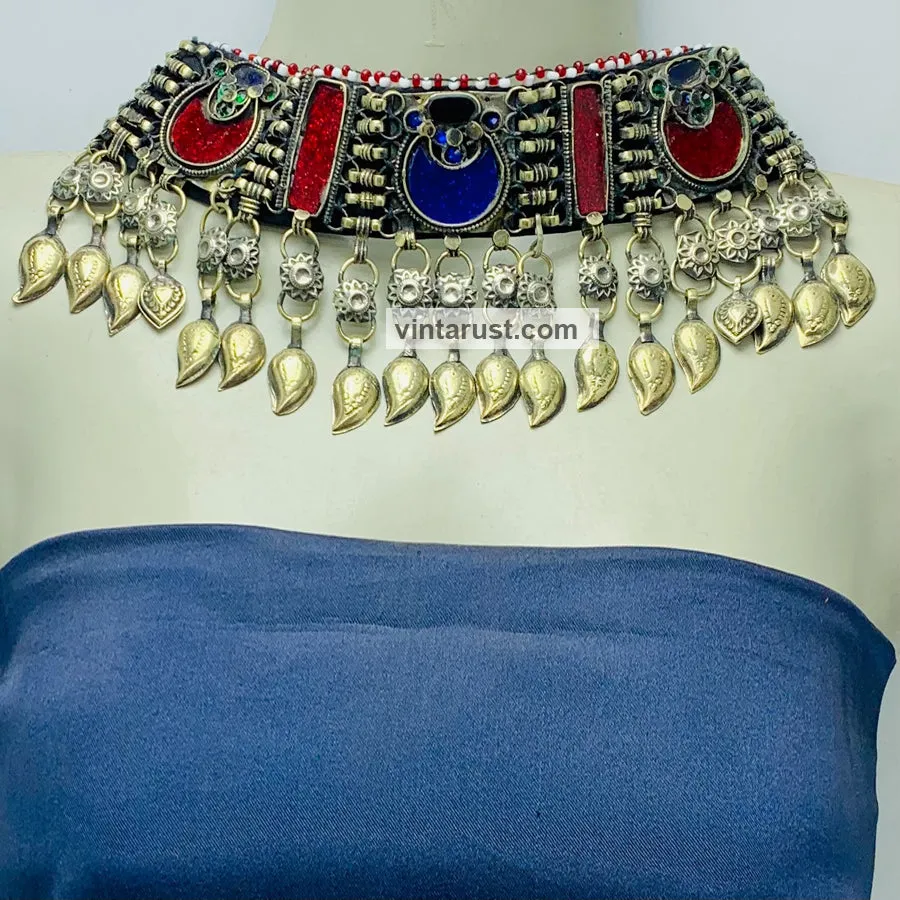 Handmade Choker Necklace With Dangling Leaf Tassels