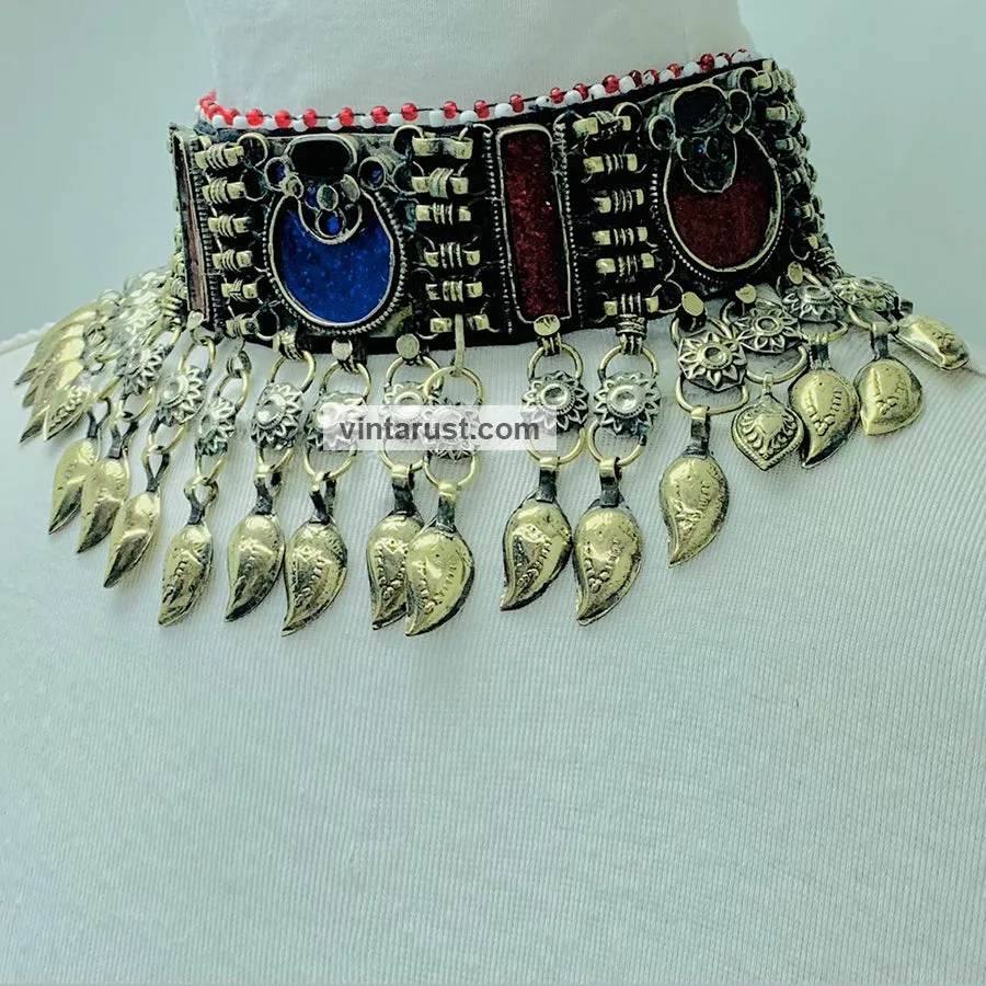 Handmade Choker Necklace With Dangling Leaf Tassels