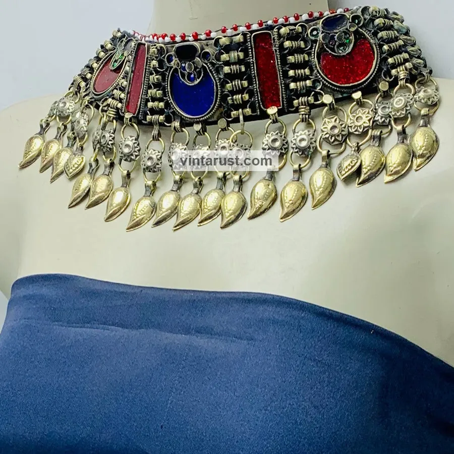 Handmade Choker Necklace With Dangling Leaf Tassels