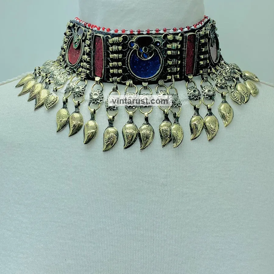 Handmade Choker Necklace With Dangling Leaf Tassels