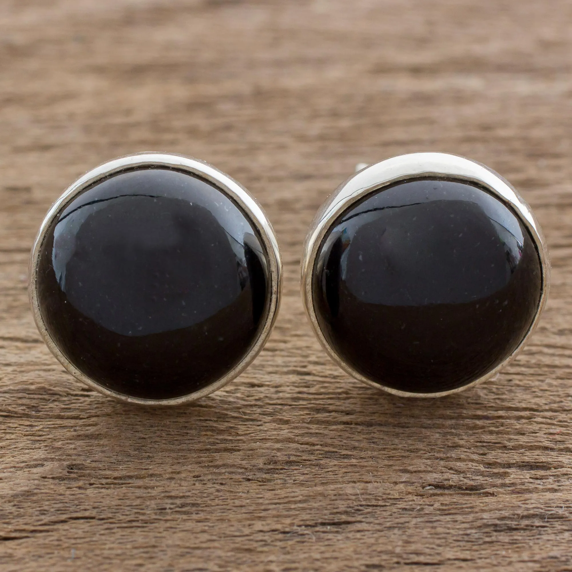Harmonious Peace Jade & Silver Button Earrings