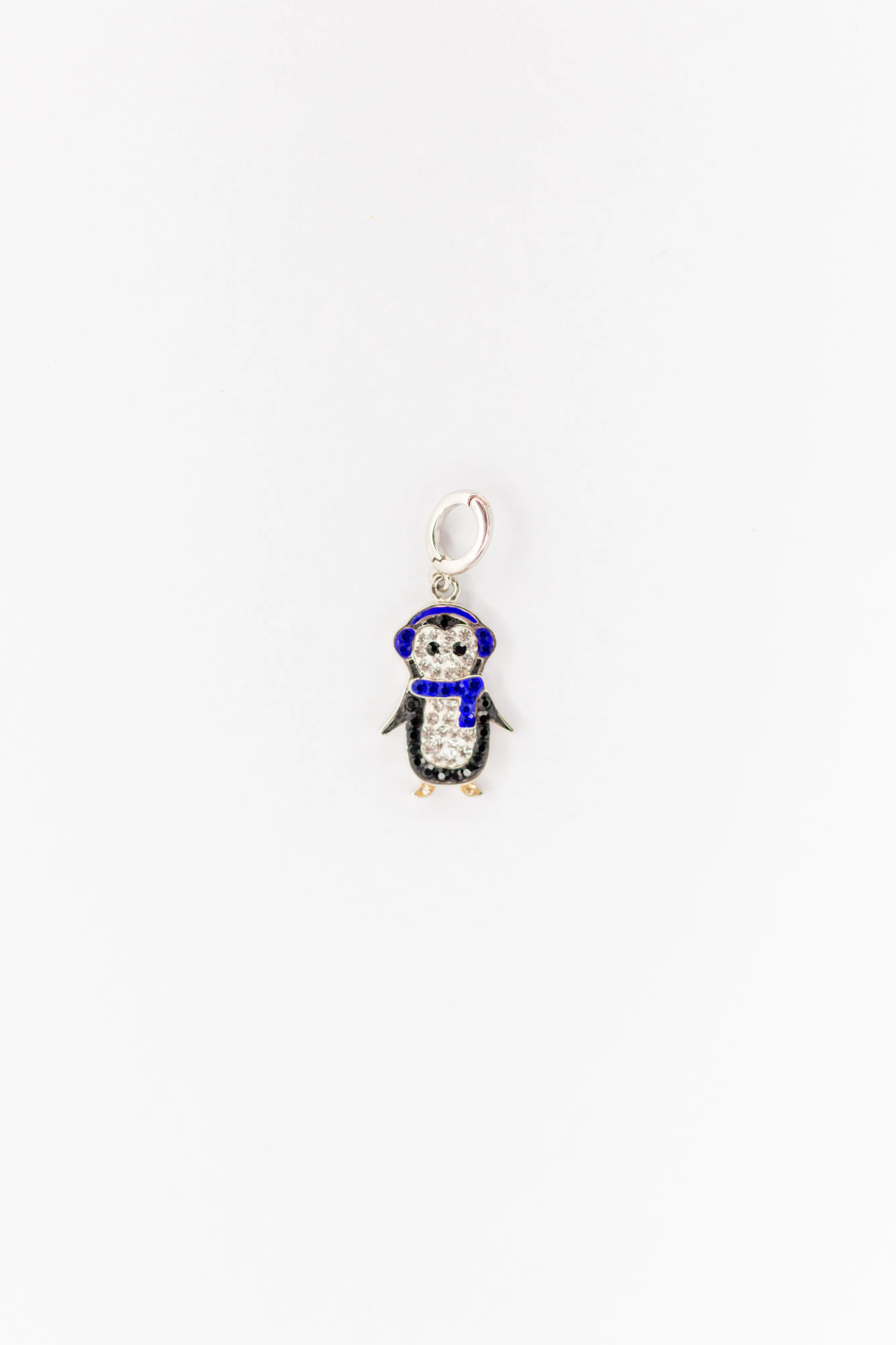 Holiday Penguin Crystal Sterling Silver Charm
