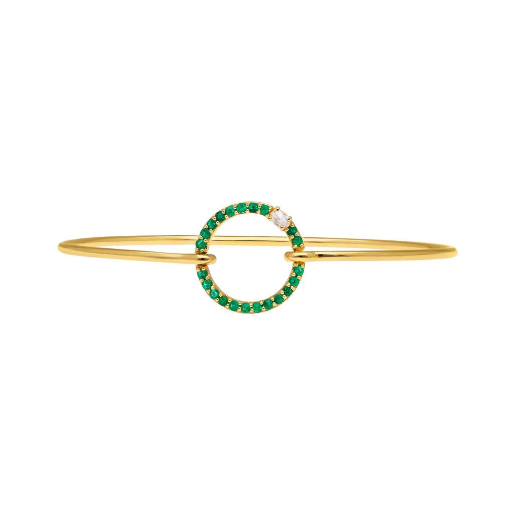 In Between Circles - Emerald 14k Gold Bangle Bracelet