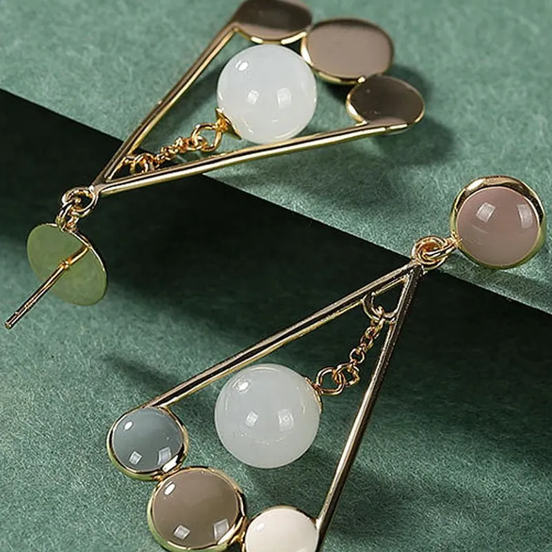 Jade Triangle Dangle Drop S925 Earrings