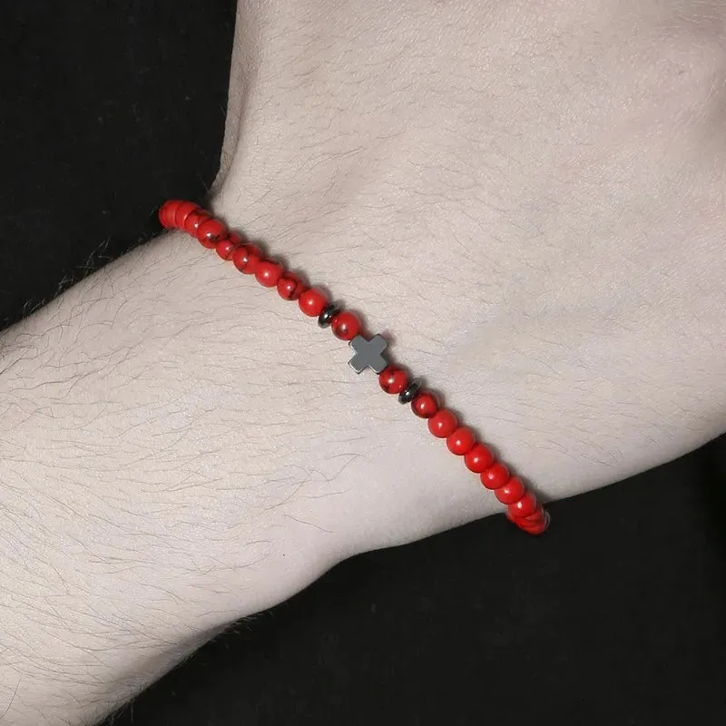 Lucky Cross Charm Bracelet 4mm Natural Stone Lava Quartzs Bead Bracelets Reiki Yoga Energy Bracelet for Men Women Jewelry