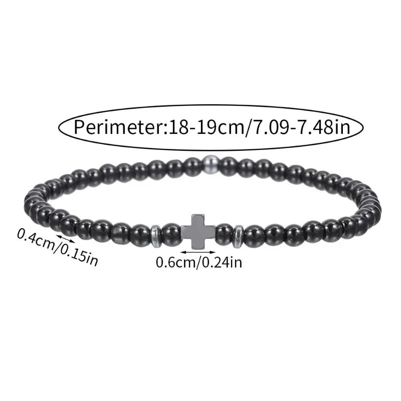 Lucky Cross Charm Bracelet 4mm Natural Stone Lava Quartzs Bead Bracelets Reiki Yoga Energy Bracelet for Men Women Jewelry