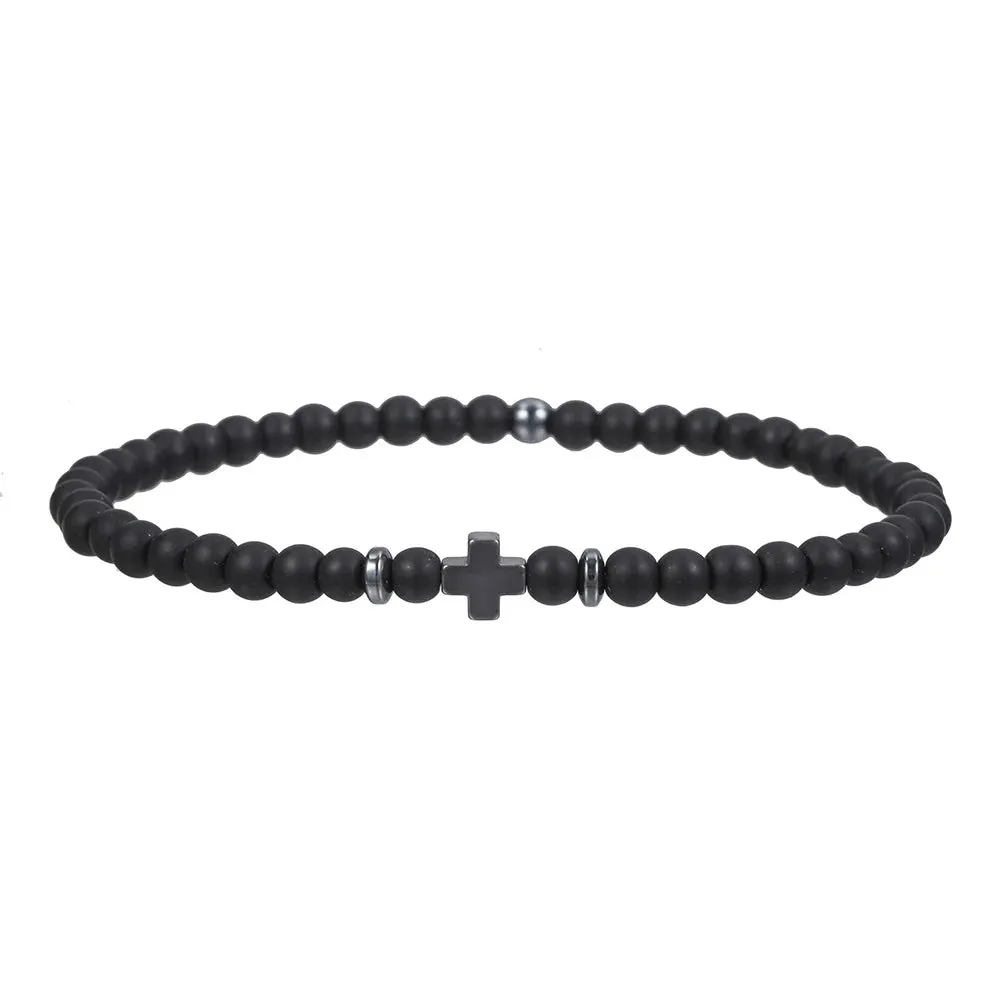 Lucky Cross Charm Bracelet 4mm Natural Stone Lava Quartzs Bead Bracelets Reiki Yoga Energy Bracelet for Men Women Jewelry