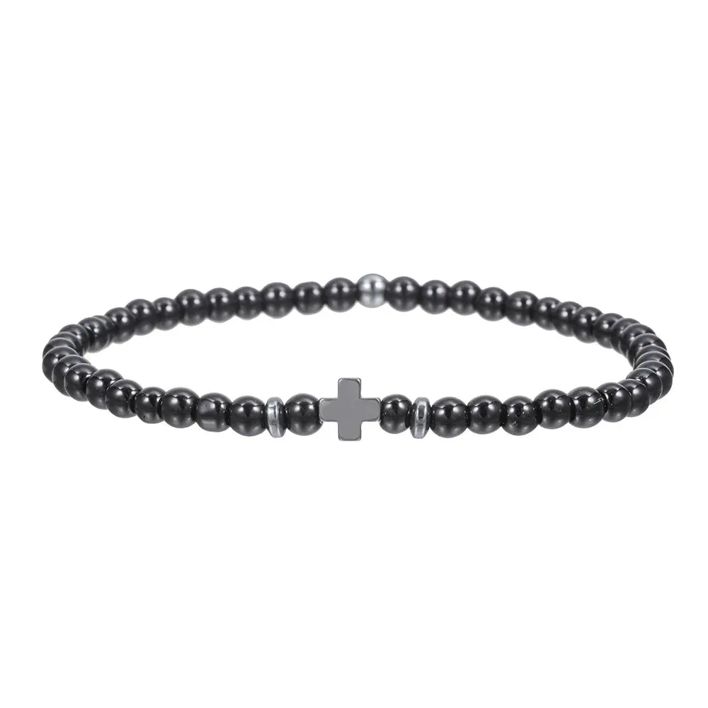 Lucky Cross Charm Bracelet 4mm Natural Stone Lava Quartzs Bead Bracelets Reiki Yoga Energy Bracelet for Men Women Jewelry