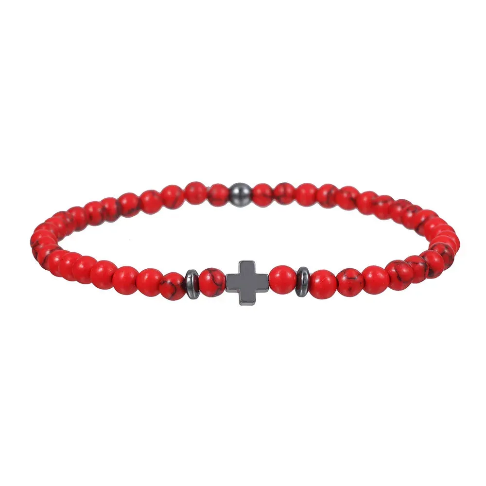 Lucky Cross Charm Bracelet 4mm Natural Stone Lava Quartzs Bead Bracelets Reiki Yoga Energy Bracelet for Men Women Jewelry