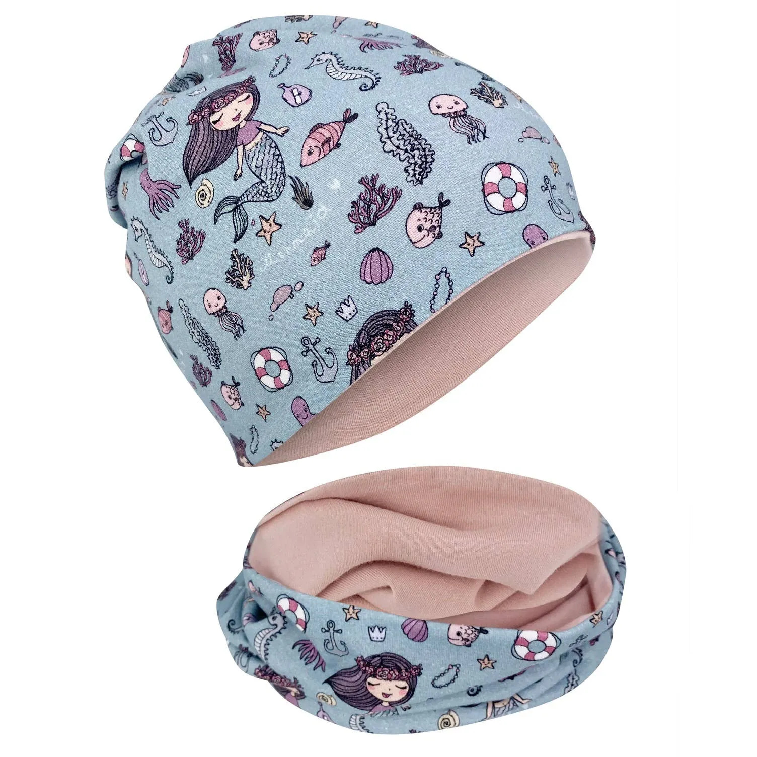 Mermaid hat and scarf set, between-seasons hat.