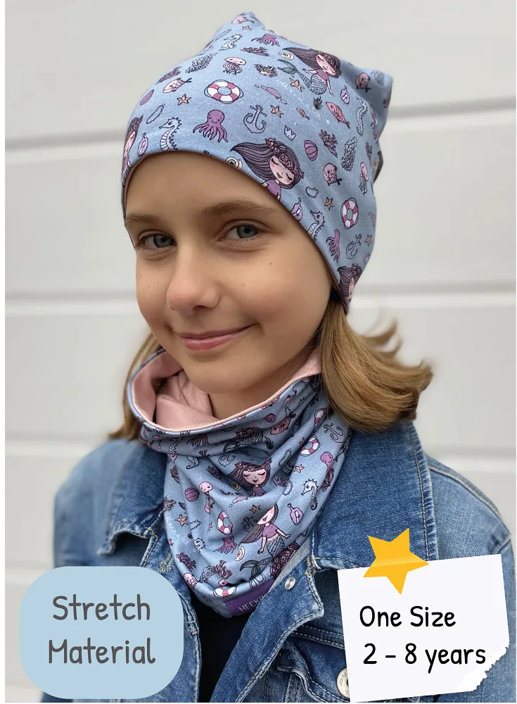 Mermaid hat and scarf set, between-seasons hat.