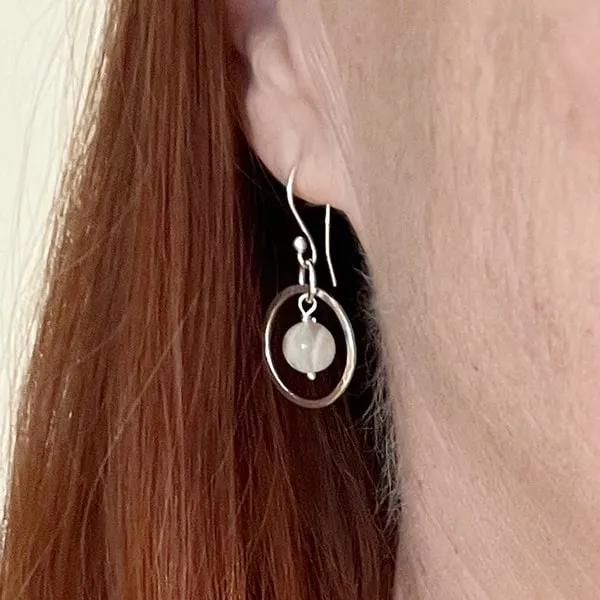 Moonstone & Sterling Silver Small Hoops