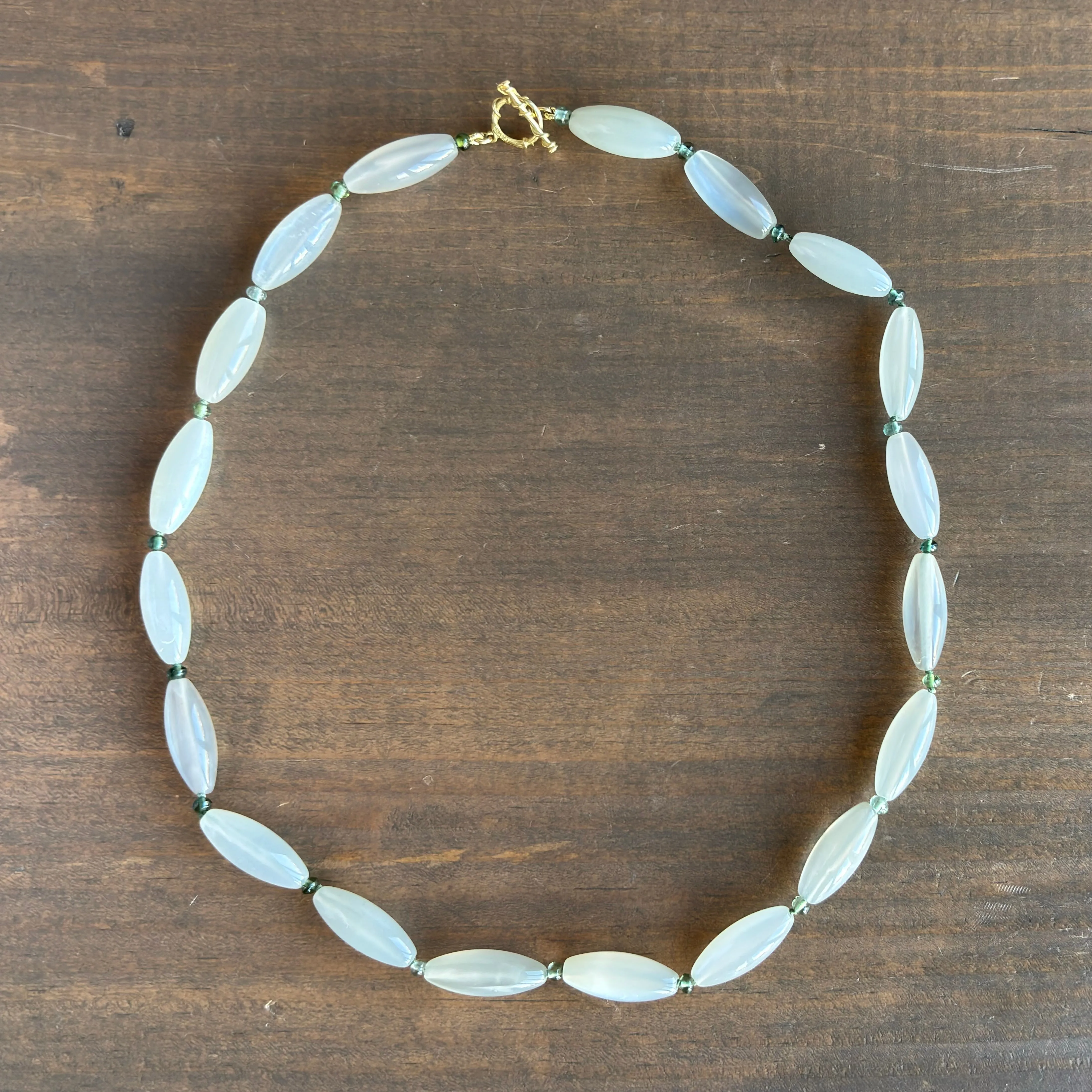 Moonstone & Tourmaline Beaded Necklace with Vine Clasp