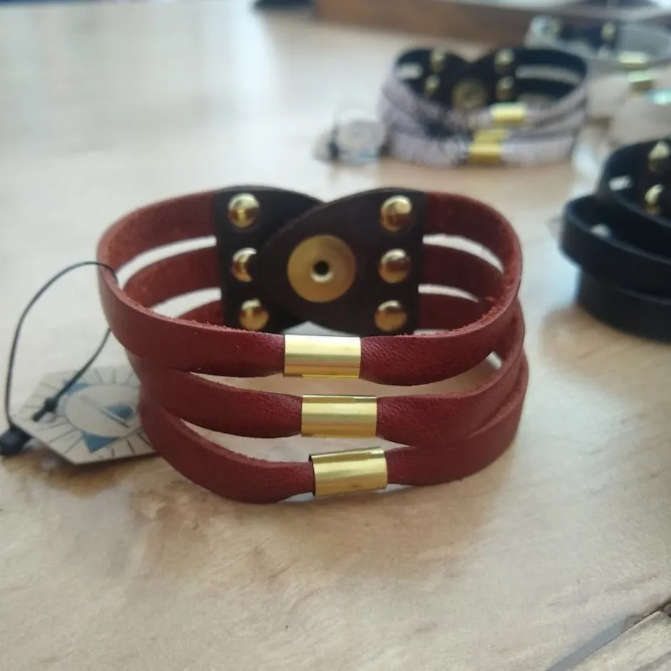 Multi Strand Leather Cuff Bracelet