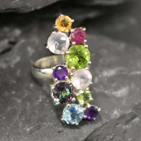 Multistone Topaz Ring - Colorful Long Ring - Vintage Cluster Ring