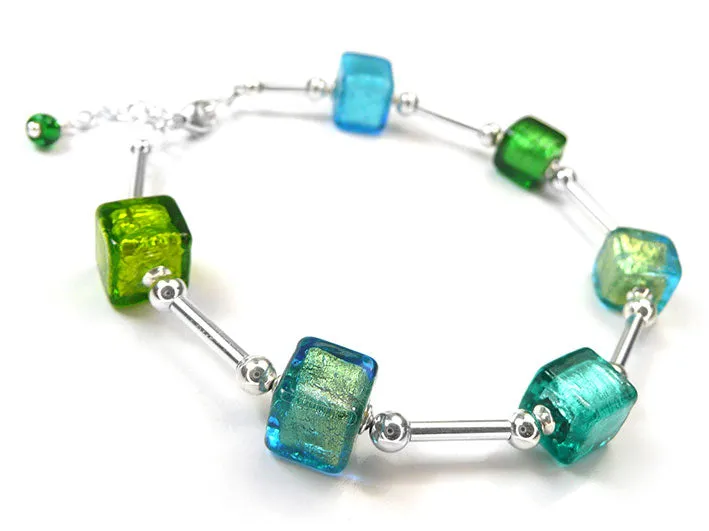 Murano Glass Cube Bracelet - Verde